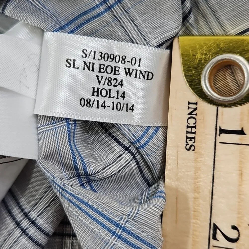 Banana Republic Non-Iron Shirt Men's M Gray Blue Check Slim‎ Fit EUC Long Sleeve